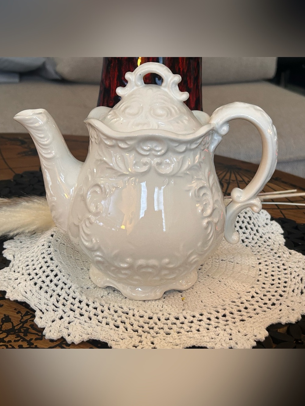 Vintage 1960s Napcoware White Provincial Embossed Teapot | French Provincial |